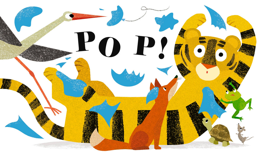 Illustration of a tiger, fox, and other animals with the word 'POP!' in the center.