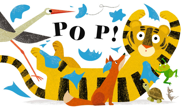 Illustration of a tiger, fox, and other animals with the word 'POP!' in the center.