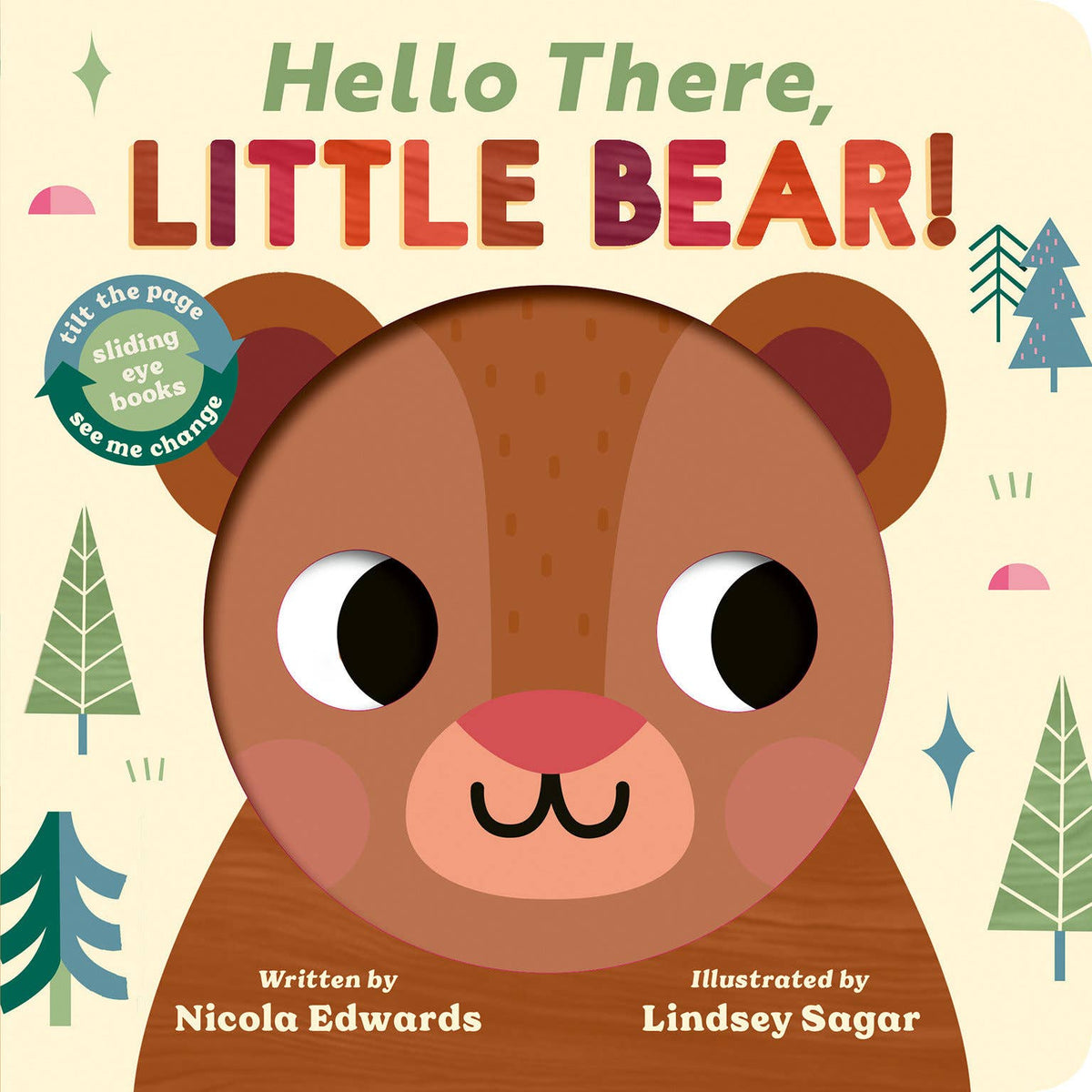 Book cover of 'Hello There, Little Bear!' with a bear illustration and forest design.