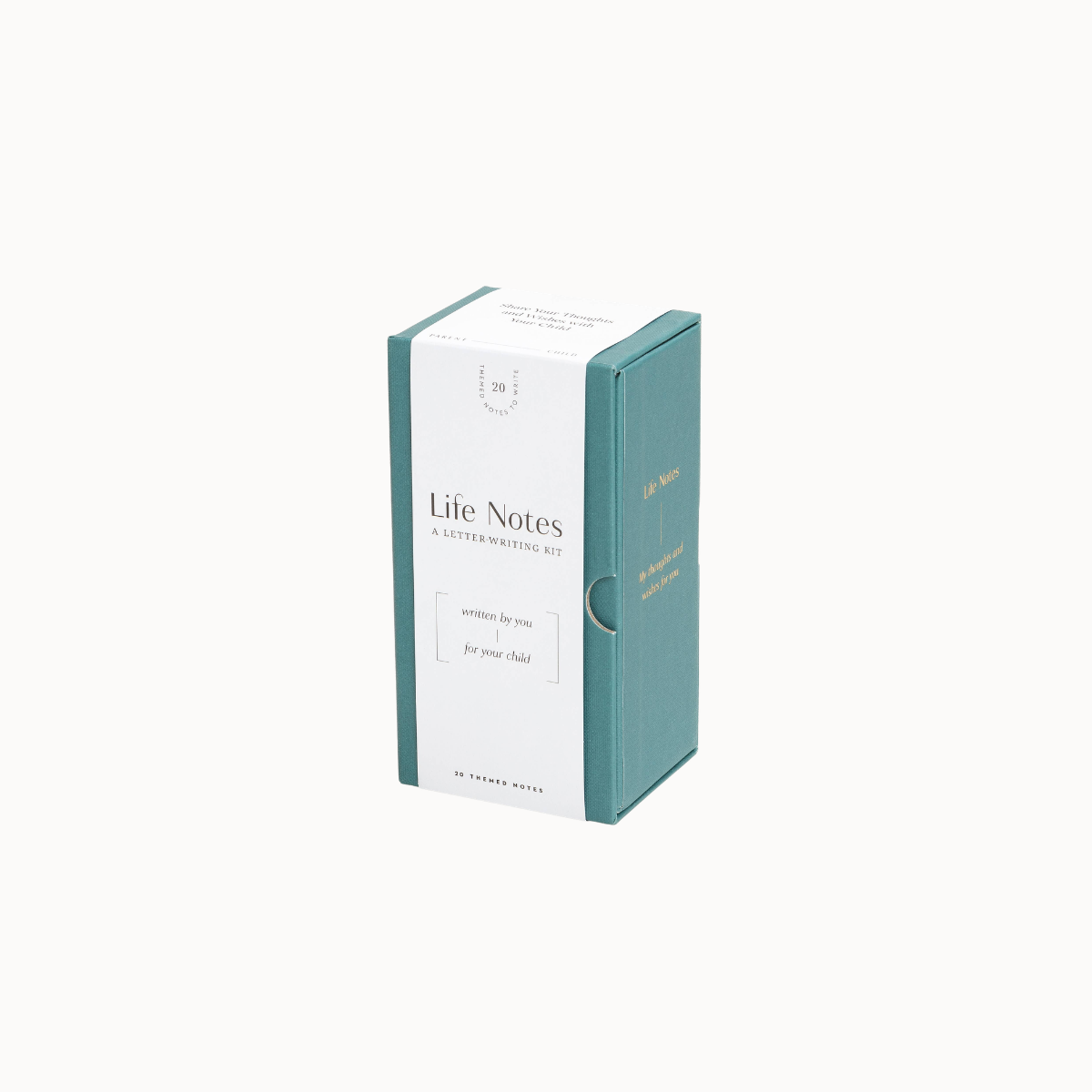 A teal and white box for a 'Life Notes: A Remembering Kit' by Paper Hearts, shown on a clean off-white background.