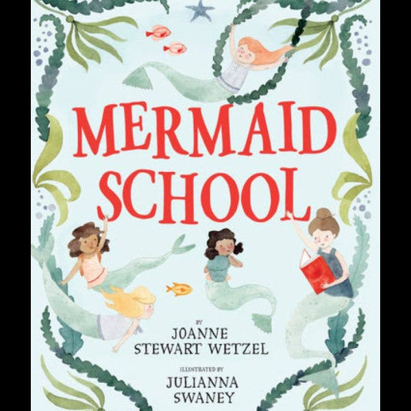 Book cover of 'Mermaid School' with mermaids and sea-themed design.
