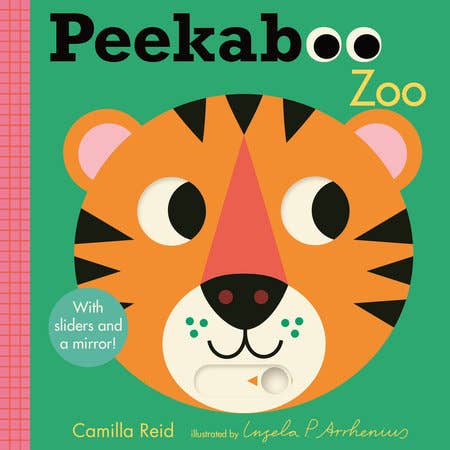 Book cover of 'Peekaboo Zoo' with a tiger illustration on a green background