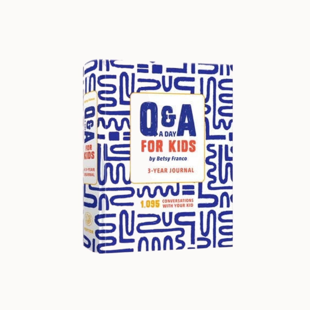 A 3-year Q&A for Kids journal by Betsy Franco, featuring a blue and white geometric patterned cover with a white central label.