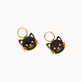 Two black cat-shaped charms with gold metal outlines and ear loops, displayed side by side on a plain white background.
