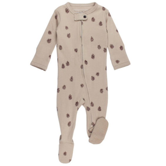 L'oved Baby - Organic Cozy 2-Way Zipper Footie - Oatmeal Pinecone Pajamas
