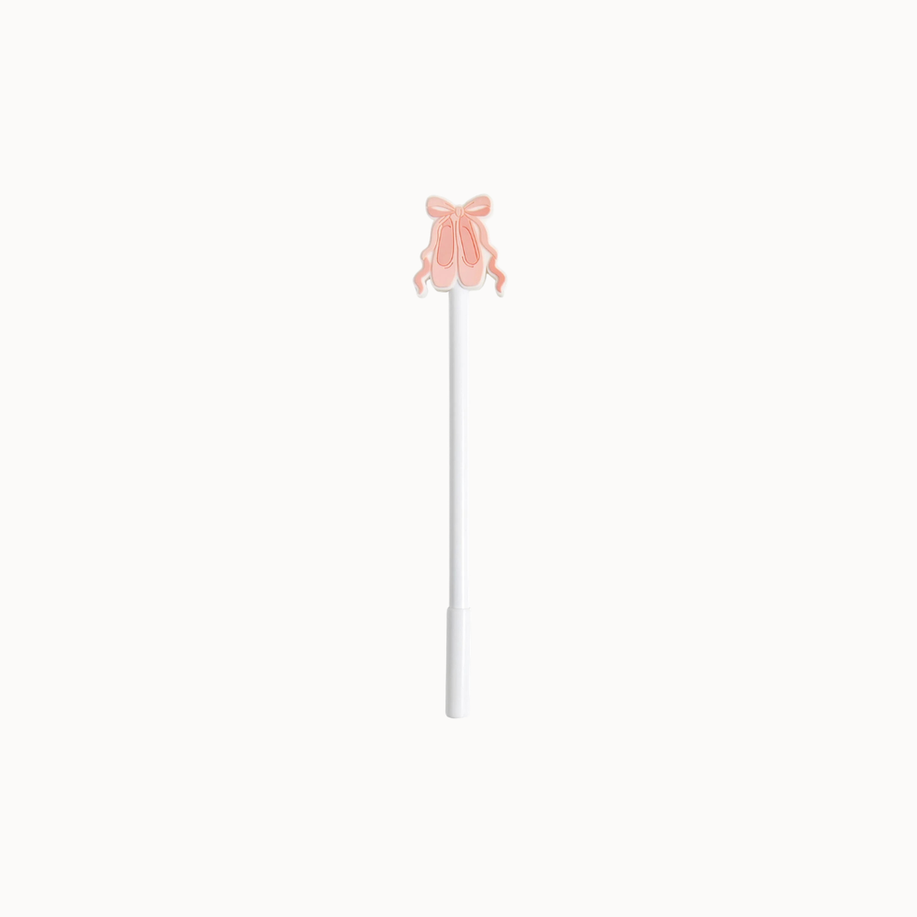 A white wand with a small pale pink ribbon bow on the top, centered against a solid off-white background.