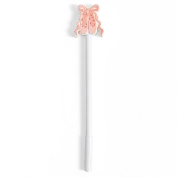 White straw with a pink ballet slipper design on a white background
