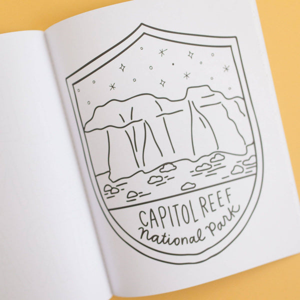 Capitol Reef National Park illustration on a notebook page with a yellow background