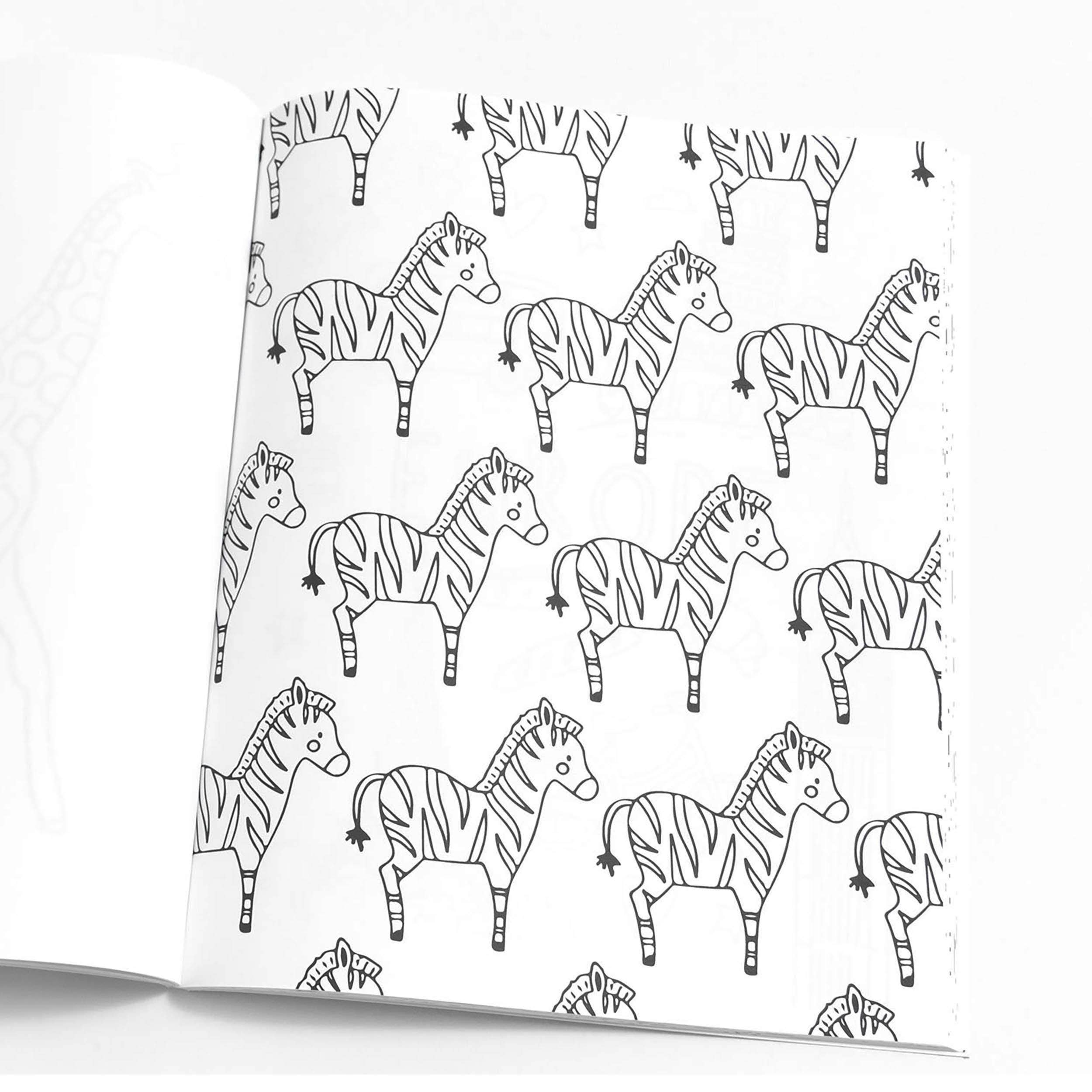 Pattern of black and white zebras on a white background