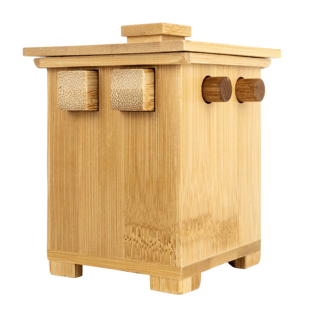 Wooden cabinet with a textured top and three round handles on a white background