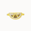 A yellow mesh half-moon belt bag with a white trim and a yellow strap, shown against a plain white background.