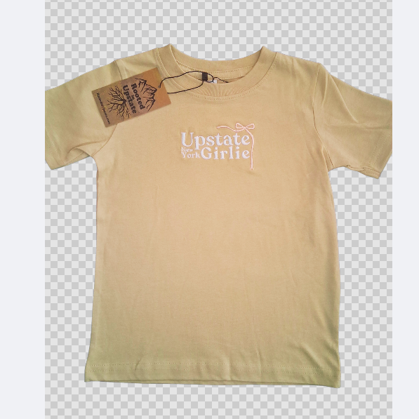 Beige t-shirt with text on a transparent background