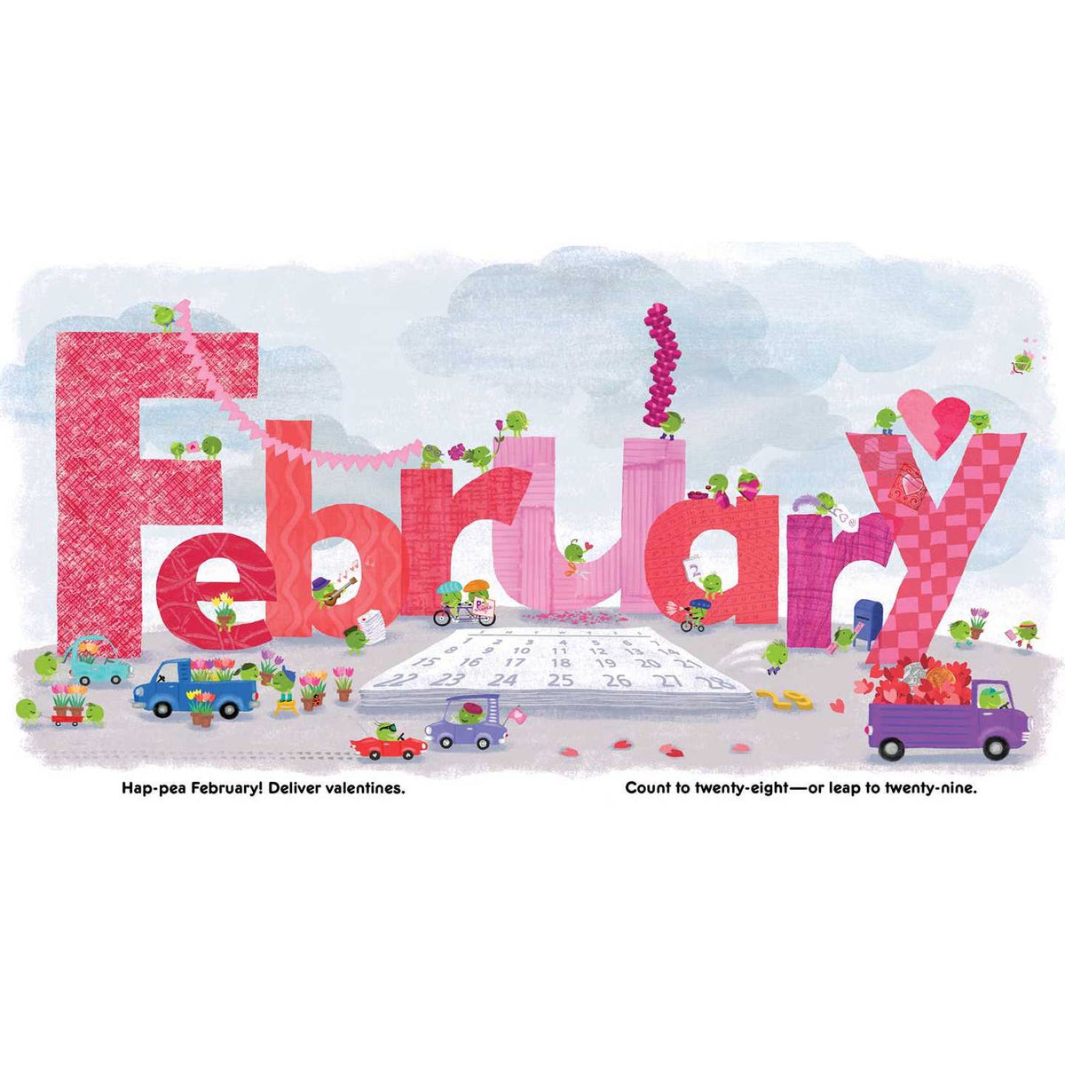 Decorative calendar with 'February' text and festive elements on a white background