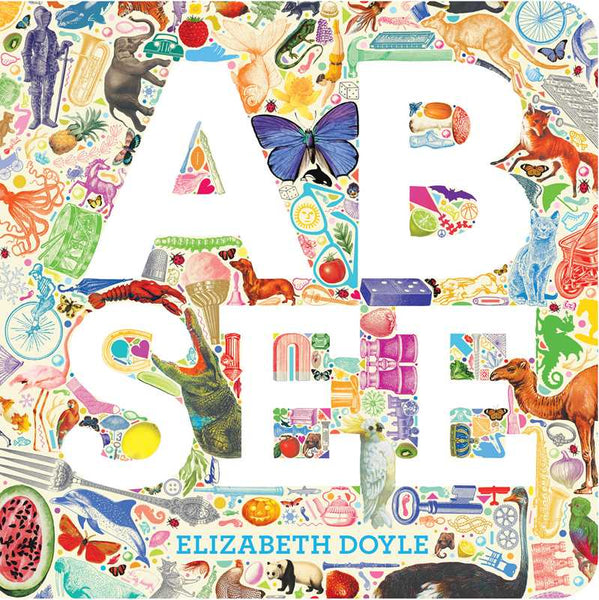 Colorful alphabet book cover with illustrations of various objects and animals, featuring the name Elizabeth Doyle.