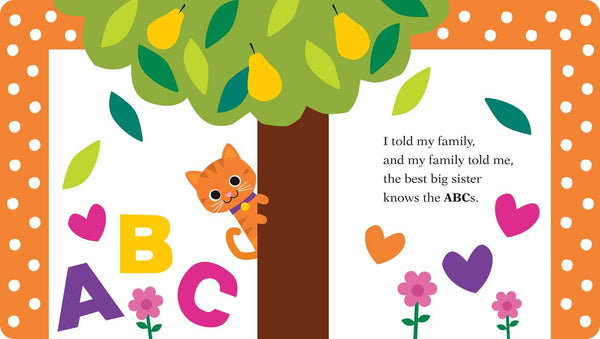 Illustration of a cat climbing a tree with colorful letters and hearts, suitable for a children's book.