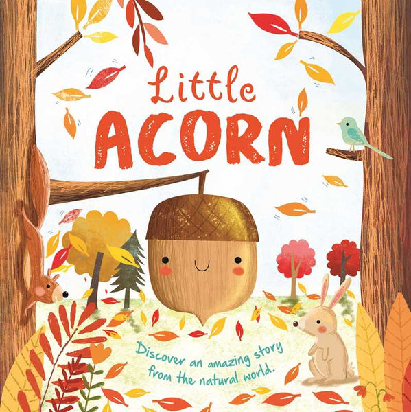 Book cover of 'Little Acorn' with a cute acorn character and autumn-themed illustrations.