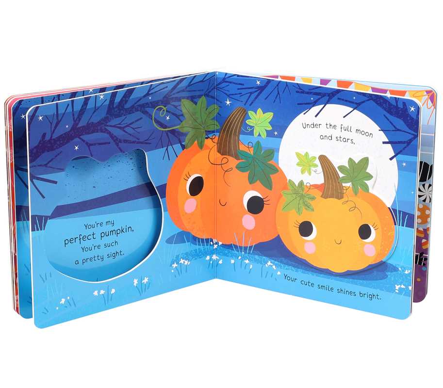 Children's book with pumpkins on a blue background