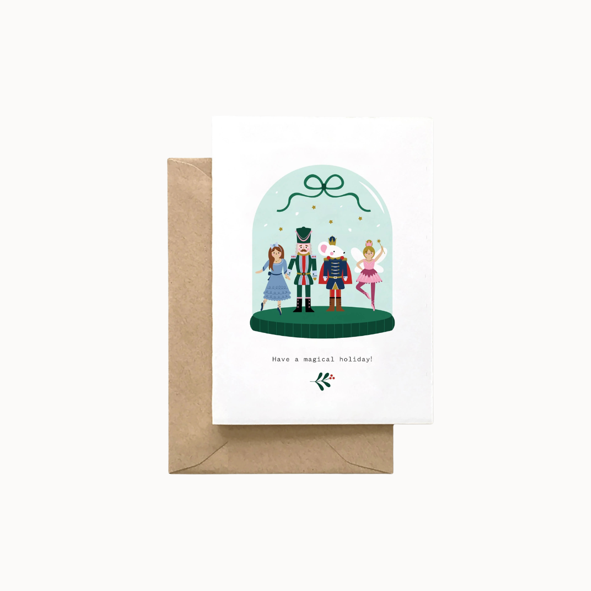 Nutcracker themed greeting card on a white background