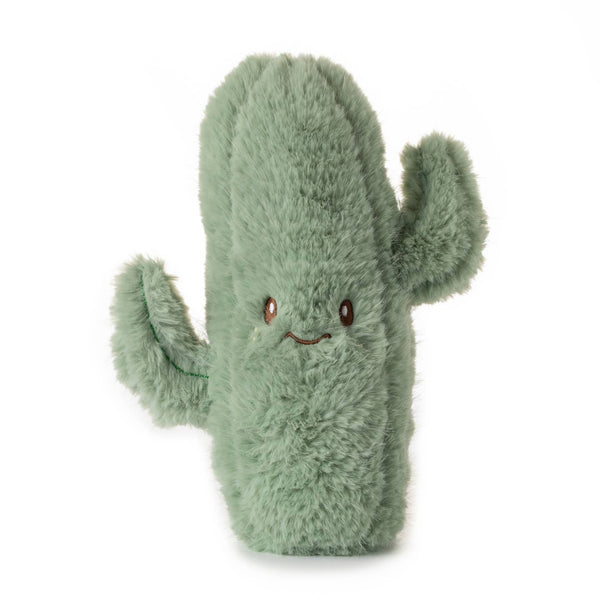 Plush cactus toy with a smiling face on a white background