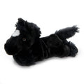 Black plush horse toy on a white background