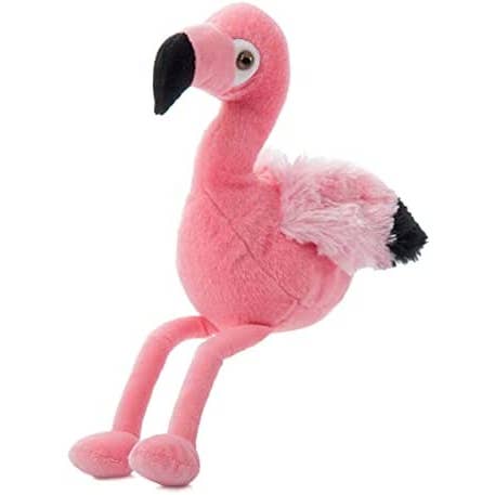 Pink flamingo plush toy on a white background