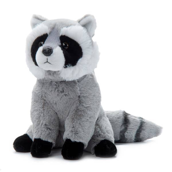 Plush raccoon toy on a white background