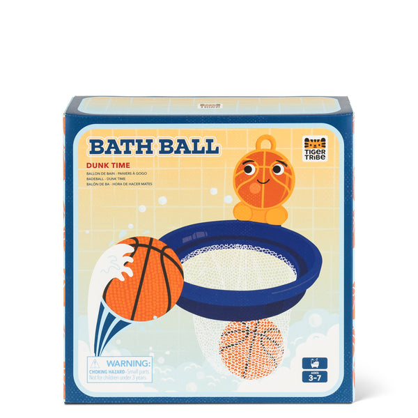 Box of a bath ball with basketball design on a white background