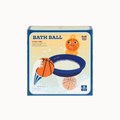 Bath Ball Dunk Time toy set in its original blue and yellow packaging box, featuring illustrations of a basketball hoop, basketball, and a cartoon duck.