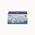 Tiger Tribe Bath Shakers Colorful Clouds packaging box, featuring illustrations of two smiling cloud-shaped bath shakers with colorful glitter inside, set against a plain light gray background.