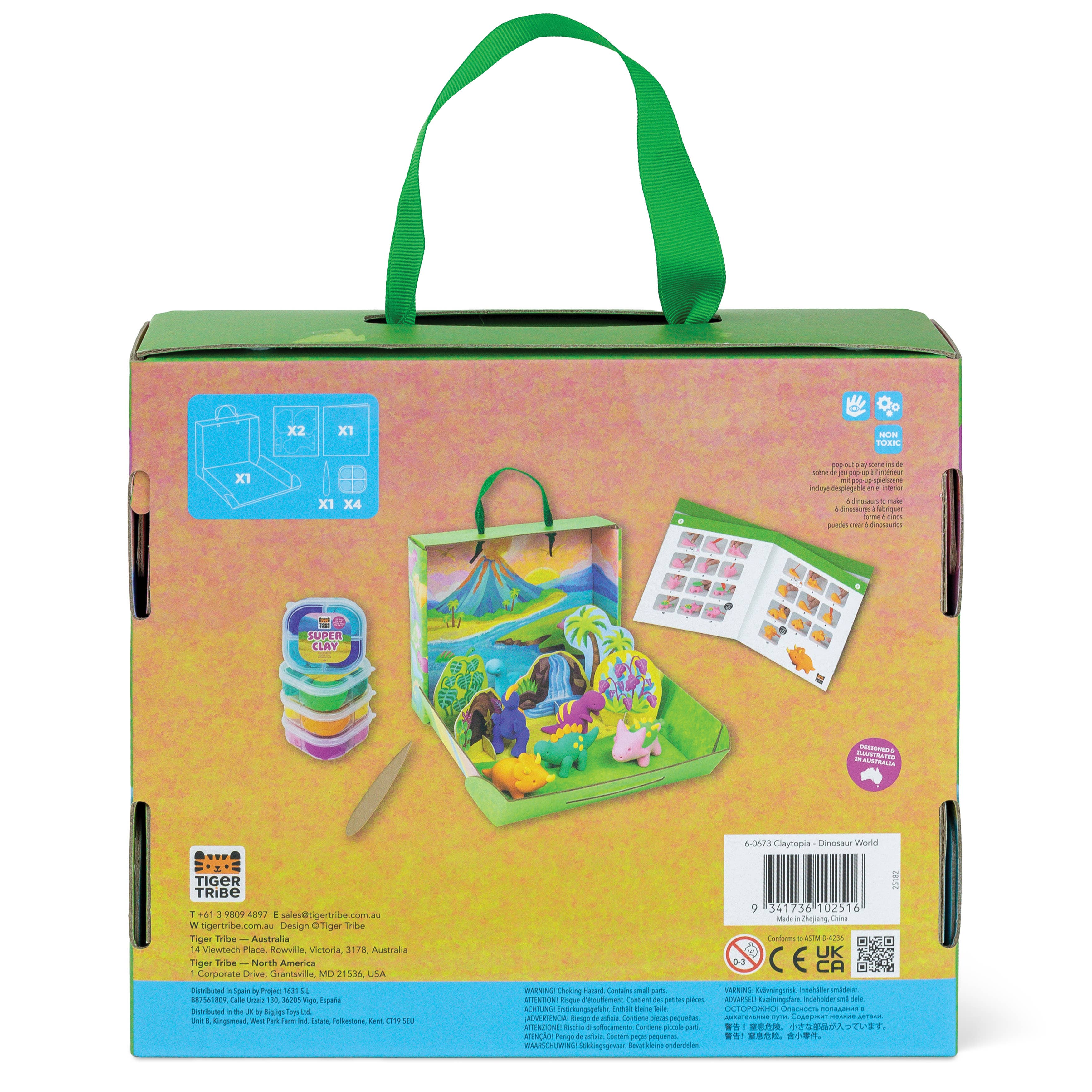 Children's art kit packaging with colorful design and green handle