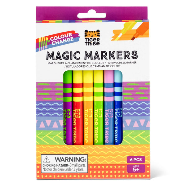 Packaging of Tiger Tribe Magic Markers with colorful design and product display.