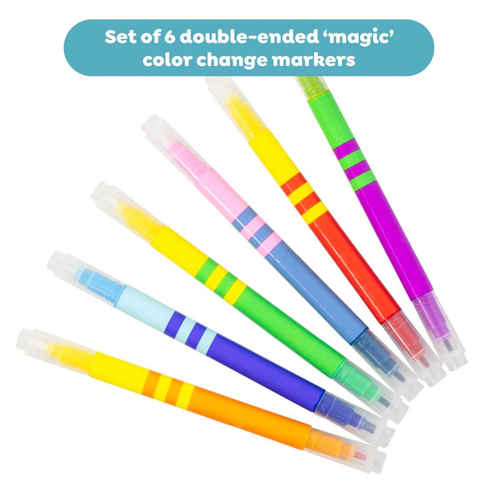 Set of 6 double-ended color change markers on a white background