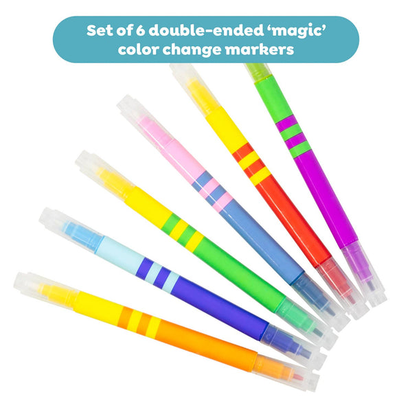 Set of 6 double-ended color change markers on a white background
