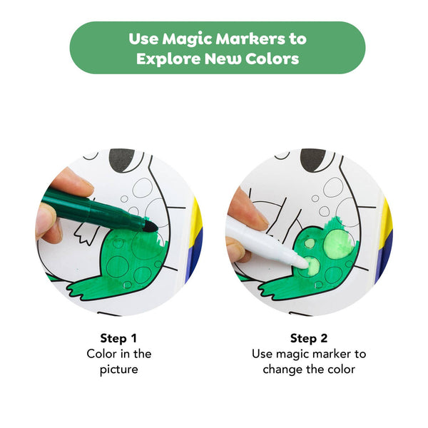 Instructions on using magic markers to color a picture of a turtle.
