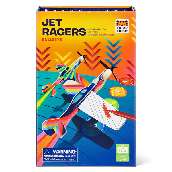 Box of Jet Racers Bullseye toy with colorful design and Tiger Tribe branding.
