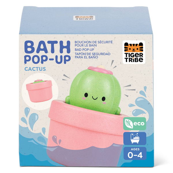 Bath pop-up cactus toy packaging with Tiger Tribe branding