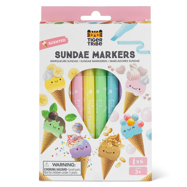 Packaging of Tiger Tribe Sundae Markers with colorful markers and ice cream cone illustrations.