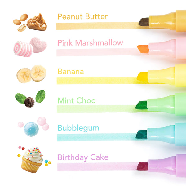 Color swatches with corresponding flavors for markers on a white background