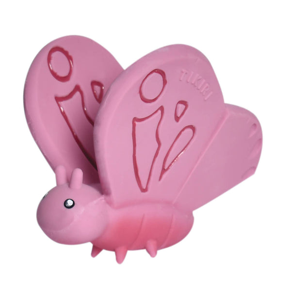 Pink butterfly-shaped clip with a visible brand logo on a white background