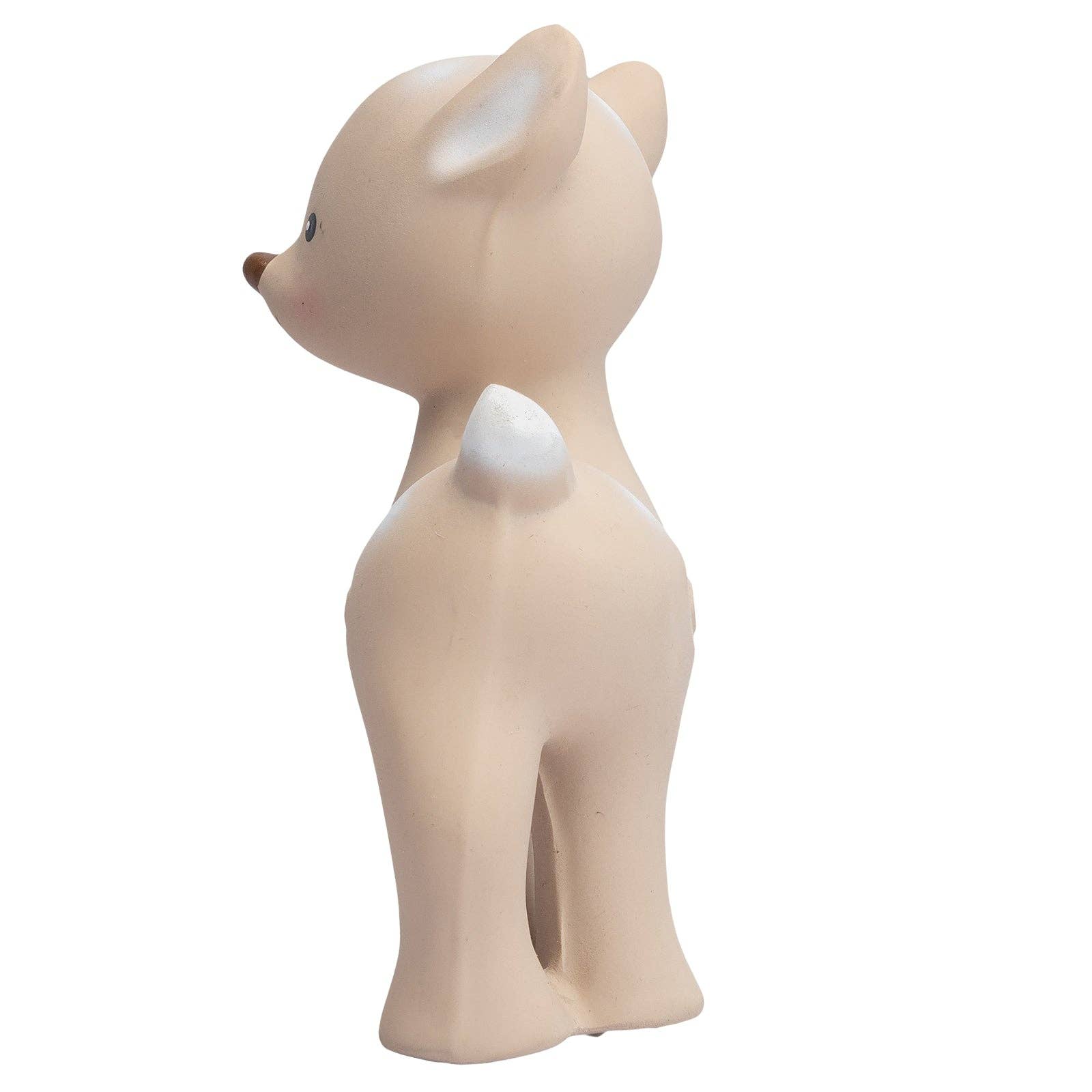 Beige toy deer figurine on a white background