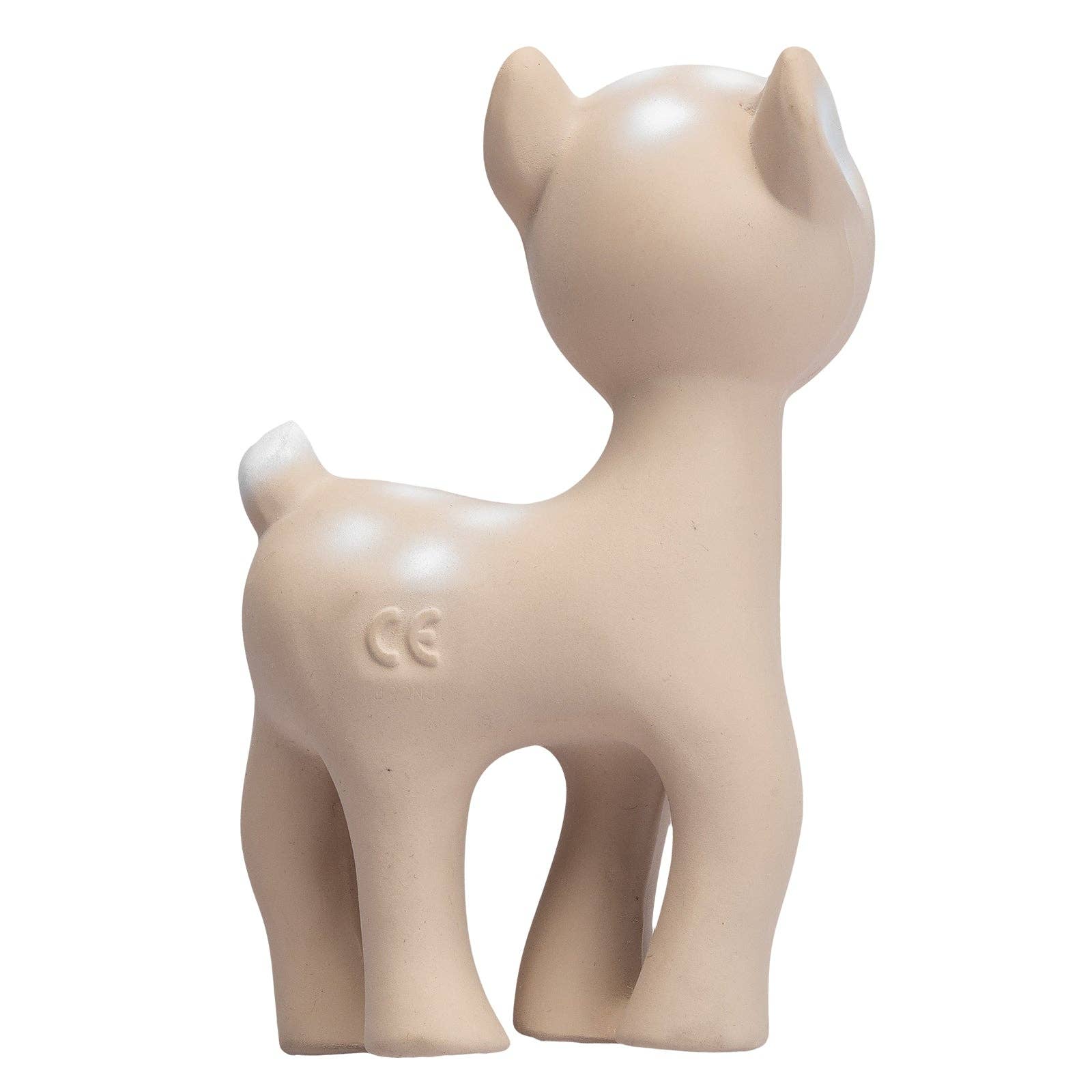 Beige toy deer figurine on a white background