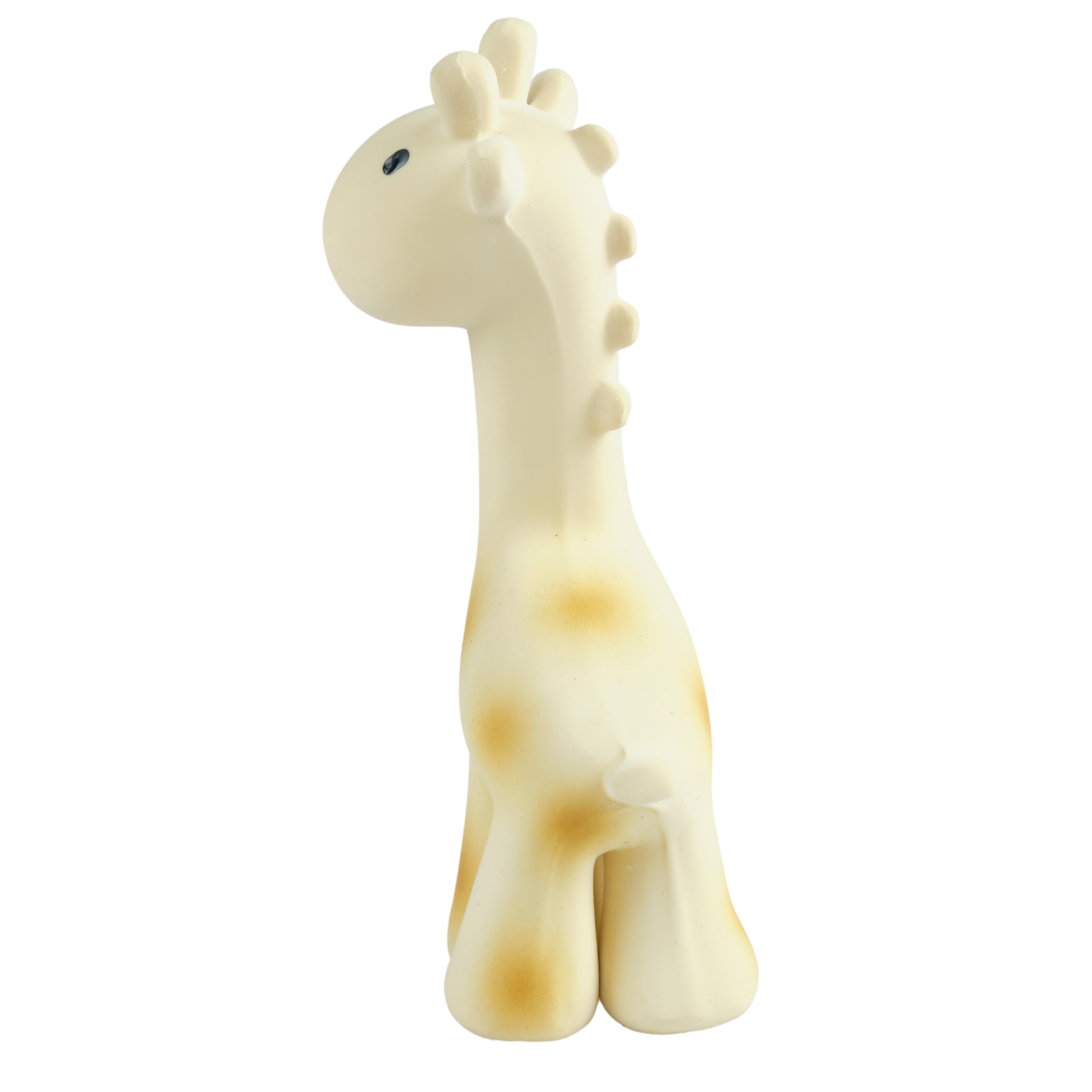 A cute silicone giraffe toy or chew in a cream color with light brown spots, shown against a plain white background.