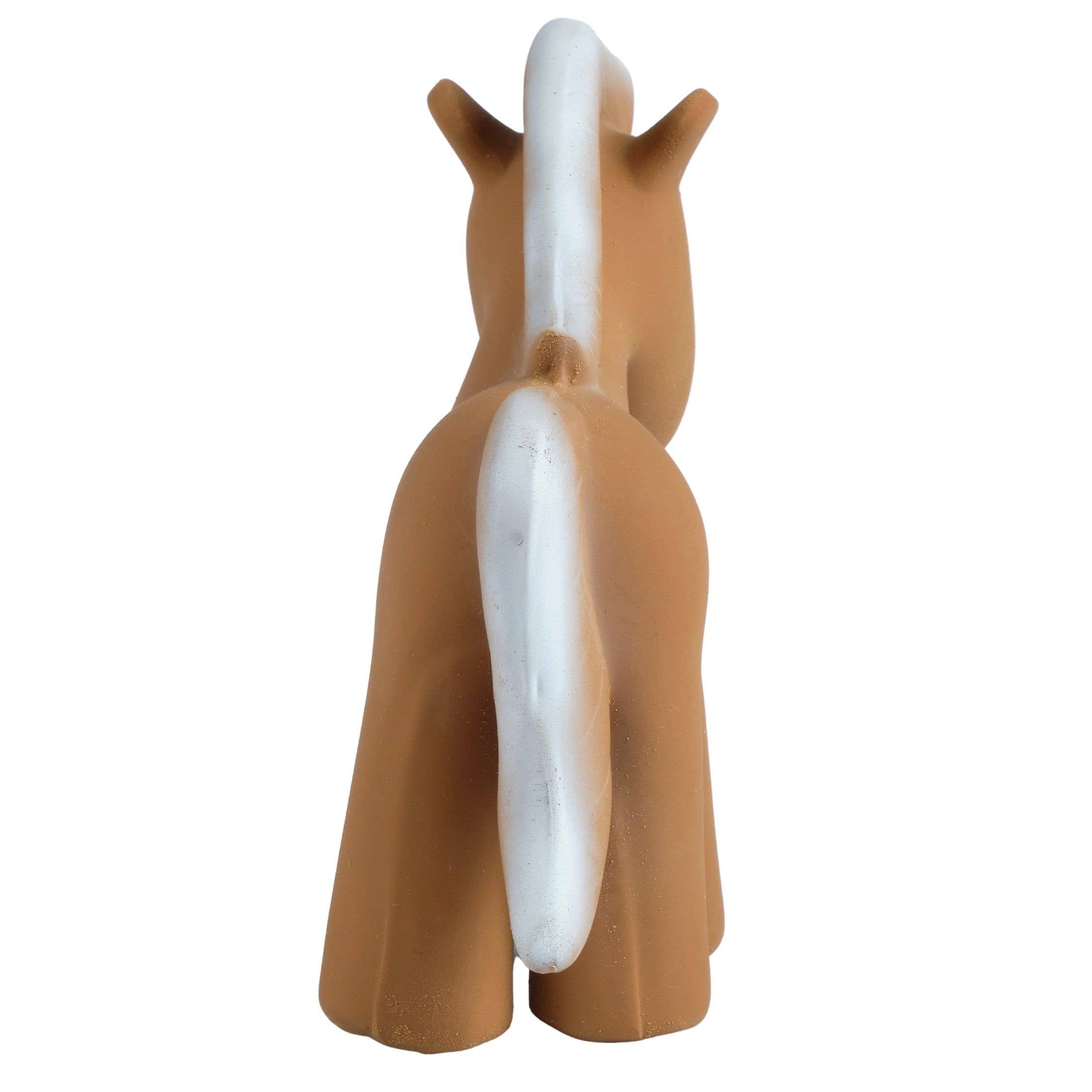 Brown dog-shaped bottle holder with white interior on a white background