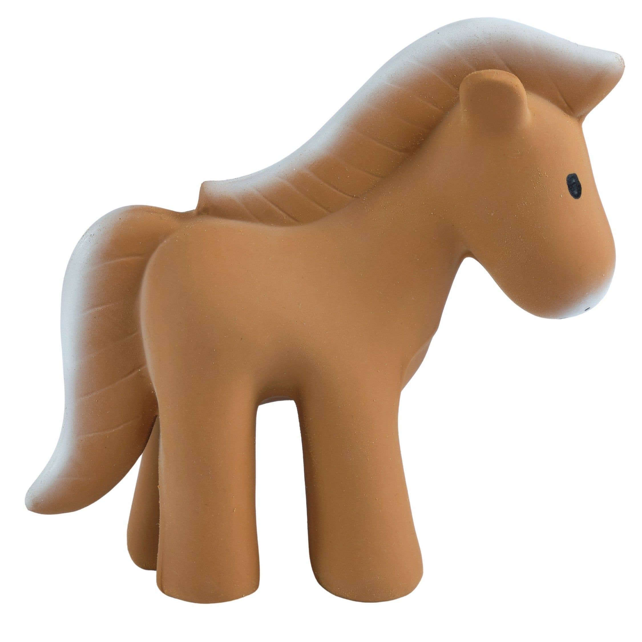 Brown horse-shaped inflatable toy on a white background