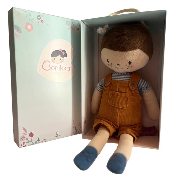 Stuffed toy in a box with Bonikka branding
