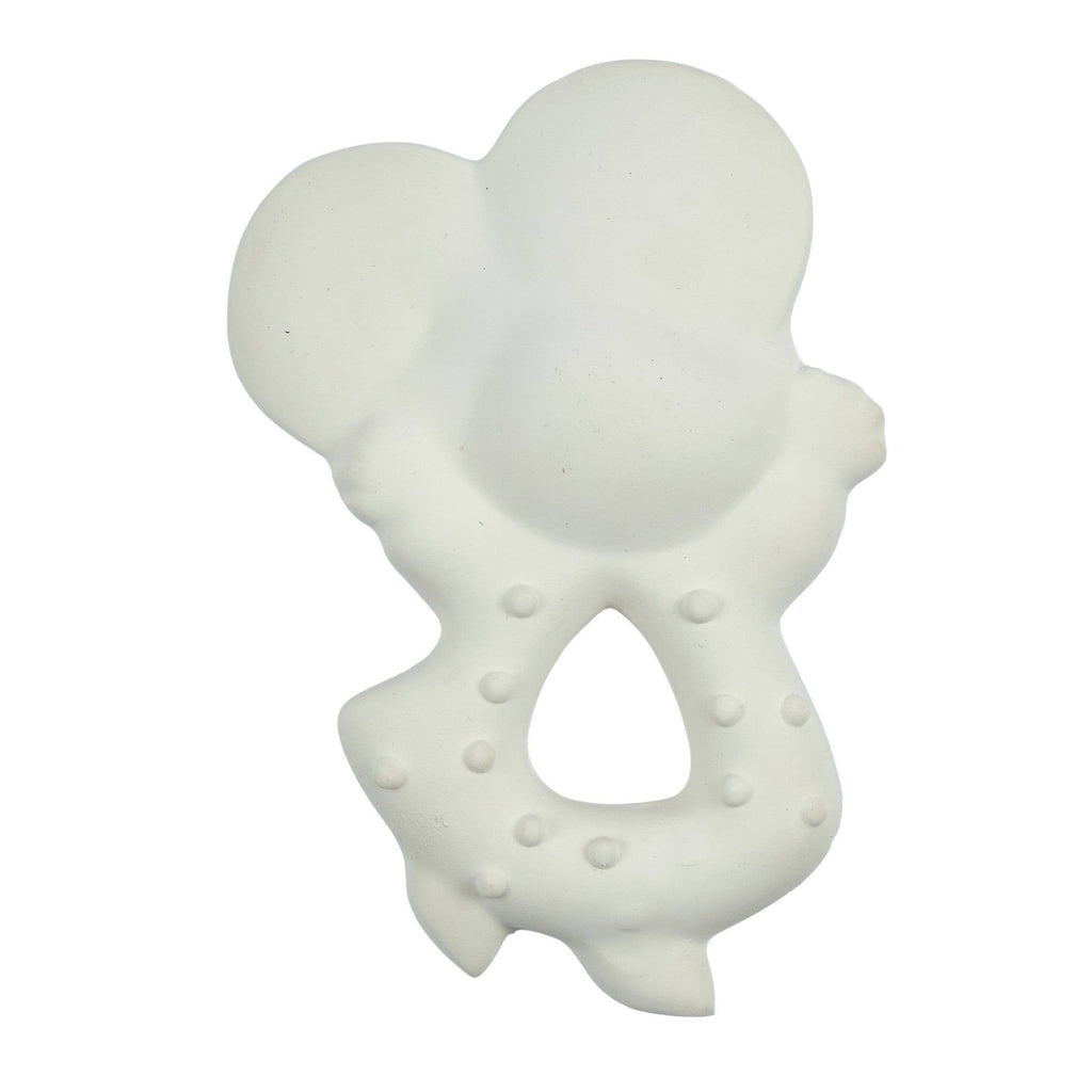 White silicone teething ring on a white background