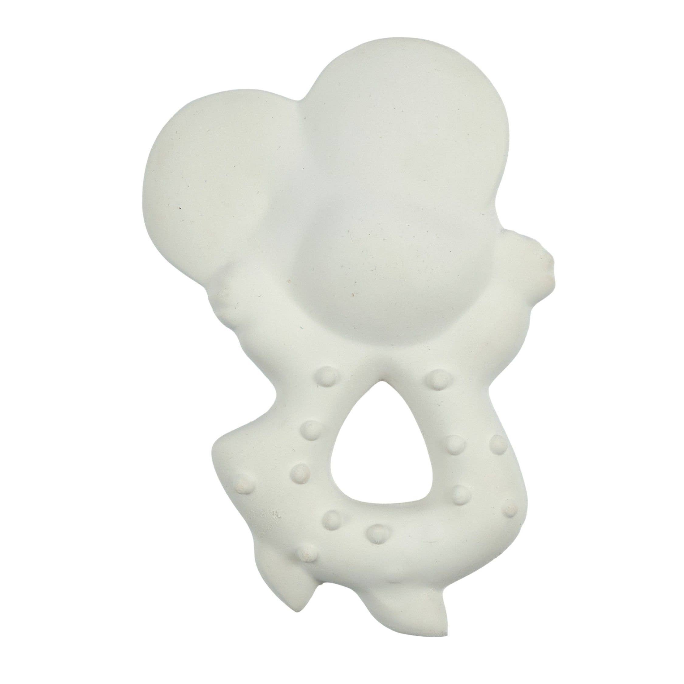 White silicone teething ring on a white background