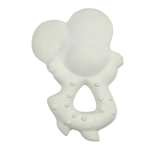 White silicone teething ring on a white background