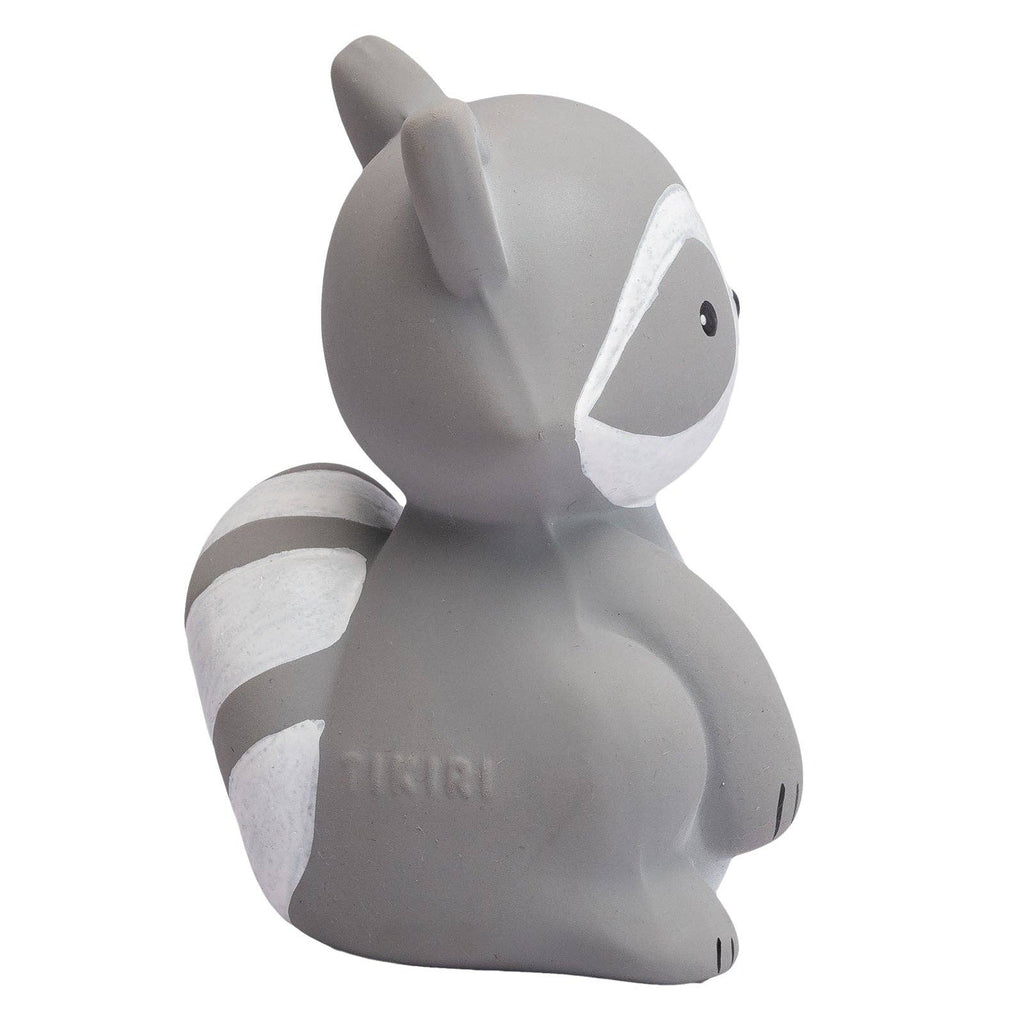 Gray raccoon-shaped toy with 'Nikiri' branding on a white background