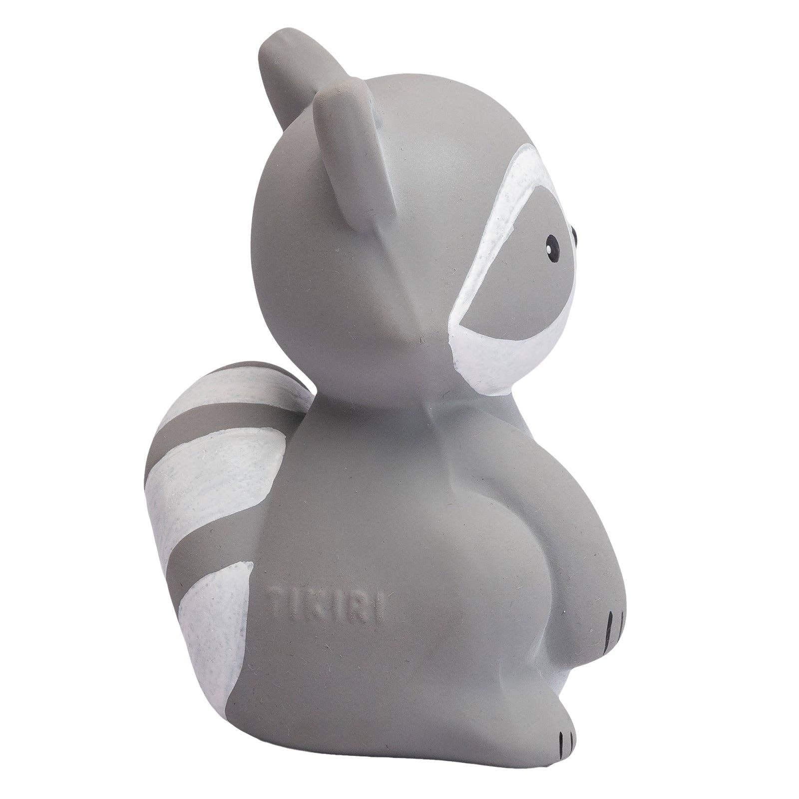Gray raccoon-shaped toy with 'Nikiri' branding on a white background